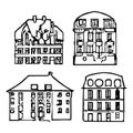 Set Of European Houses Icons - Outline Vector Drawings Of