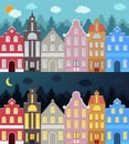 Set of European style colorful cartoon buildings. Royalty Free Stock Photo