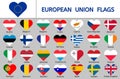 Set of European Union flags, heart icons, Europe countries flags Royalty Free Stock Photo