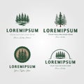 Set of evergreen pine tree logo vintage with river creek vector emblem illustration design