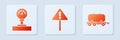 Set Exclamation mark in triangle, Gauge scale and Oil railway cistern. White square button. Vector Royalty Free Stock Photo