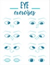 Set of exercises for eyes. Ophthalmologist vector flat illustration