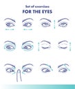 Set of exercises for the eyes, visual acuity line illustration