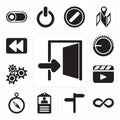 Set of Exit, Infinity, , Id card, Compass, Video player, Setting Royalty Free Stock Photo