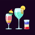 Set of exotic alcoholic cocktails in flat design