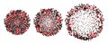 Set of expanding spherical particle clusters with red and black dots. Abstract geometric illustration. Big data and analysis Royalty Free Stock Photo