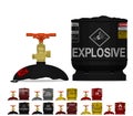 Set of explode gas cylinder on transparent background