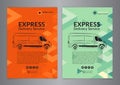 Set A4 Express delivery service brochure flyer design layout template. Delivery van magazine cover, mockup flyer. Royalty Free Stock Photo