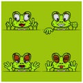 Set Of Expression Frog Face Cartoon. Crazy, Evil, Hungry and Taunt Face Expression. With Simple Gradient.