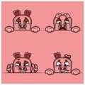 Set of expression pig face cartoon. Bored, crying, smug and happy face expression. With simple gradient.