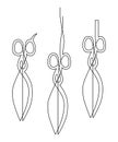 Set of exquisite antique scissors. Continuous line drawing. Vector illustration