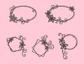 Set of exquisite openwork frames with flowers, curls and beads for festive design