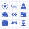 Set Eye, Gamepad, Digital media play with location, Document folder, Floppy disk for computer data storage, Speech Royalty Free Stock Photo