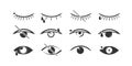 Set of eyes with eyelashs icon flat style. Royalty Free Stock Photo