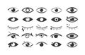 Set of eyes with eyelashs icon flat style. Royalty Free Stock Photo