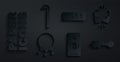 Set Eye scan, Broken or cracked lock, Bunch of keys, Old, Password protection and Crowbar icon. Vector