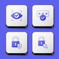 Set Eye scan, Password protection, Shield security with lock and Lock icon. White square button. Vector Royalty Free Stock Photo