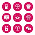 Set Eye scan, Shield with key, Protection of personal data, Fingerprint, Open padlock, Secure your site HTTPS, SSL Royalty Free Stock Photo