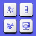 Set Eye scan, USB flash drive, Earth with exclamation mark and Cloud database icon. White square button. Vector Royalty Free Stock Photo