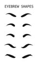 Set of Eyebrows shape. Eyebrow shapes. Various types of eyebrows. Makeup tips. Eyebrow shaping for women. Royalty Free Stock Photo