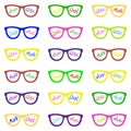 Set. Seamless pattern with glasses and inscriptions: nerd, cool, mind, geek. Vector illustration Royalty Free Stock Photo