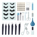 Set of Eyelash extension tools in flat style