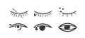 Set of eyes with eyelashs icon flat style. Royalty Free Stock Photo