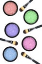 Set of 5 eyeshadows and brushes isolated on white Royalty Free Stock Photo