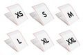 Set of Fabric Dress Tags with Size Sign from XS to XXL. 3d Rendering Royalty Free Stock Photo