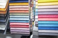 A set of fabric samples for furniture finishing. Multicolored upholstery stripes Royalty Free Stock Photo