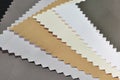 Set of fabric swatch samples,pieces texture.Color scheme earth tones fabric with white ,grey, brown,beige and black colors fabric Royalty Free Stock Photo