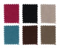 Set of fabric swatch samples texture. Closeup sample pieces color. Pink, blue, grey, brown,beige and black colors fabric texture i Royalty Free Stock Photo