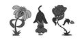 A set of fabulous flower characters vintage toons: funny character, vector illustration trendy classic retro cartoon