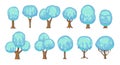 Set of fabulous sweet trees. For landscapes with blue caramel, ice cream or jelly. Perspiration. Childrens fun