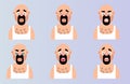 Set face emotion cartoon man character. Flat vector illustration bearded head with different expressions emoji design