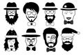 Set face fake person, hipster head silhouette isolated, vector illustration.