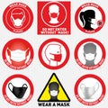 Set of face mask required vector signs. Facemask or covering must be worn in shops or public spaces during coronavirus Royalty Free Stock Photo