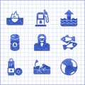 Set Face in protective mask, Earthquake, globe, Dead fish, Battery, Barrel oil, Rise water level and Iceberg icon