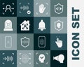 Set Face recognition, Fingerprint, User protection, Palm, Smart home with face id, Motion sensor, and icon. Vector Royalty Free Stock Photo