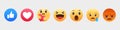 Set of Facebook emoticons. Collection of emoji reactions. Vector Emoji reactions on a transparent background. Stock illustration