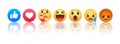 Set of Facebook Empathetic Emoji Smiley Reactions with reflection