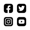 Set of facebook twitter instagram and youtube icons. Social media icons. Black colored set. Vector