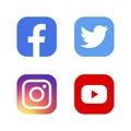 Set of facebook twitter instagram and youtube icons. Social media icons. Realistic set. Vector