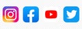 Set of Facebook, Twitter, YouTube, icons.