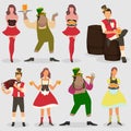 Set of faceless men and women characters wearing traditional clothes for Oktoberfest festival concept.