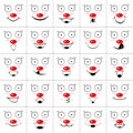 Set of faces of clowns with smiles, laughter and red noses. Collection of emoticons and emoji. Black elements.