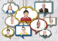 Set of Faces on Hanging Colorful Speech Bubbles Royalty Free Stock Photo