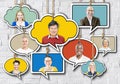 Set of Faces on Hanging Colourful Speech Bubbles Royalty Free Stock Photo