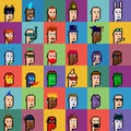 Set of faces in pixel style. NFT collection. Heads of different characters. Vector eps 10