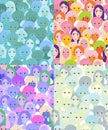 Set faces of women, girls blue seamless vector illustration Royalty Free Stock Photo